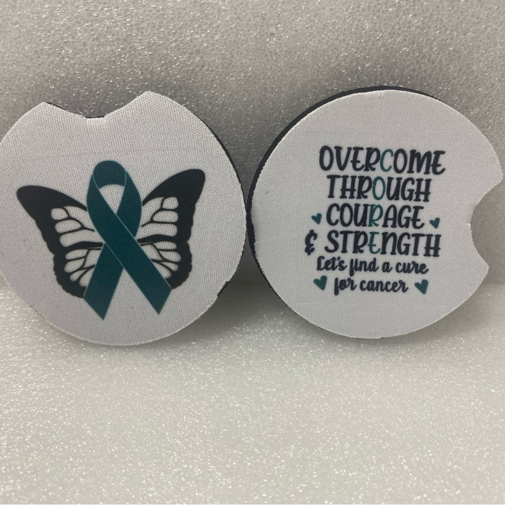 Teal Ribbon Ovarian Cancer Car Coasters